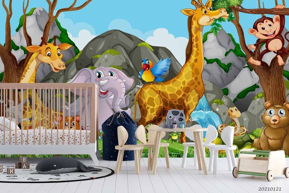 3D Cartoon Animal Illustration Wall Murals Wallpaper Murals Wall Sticker