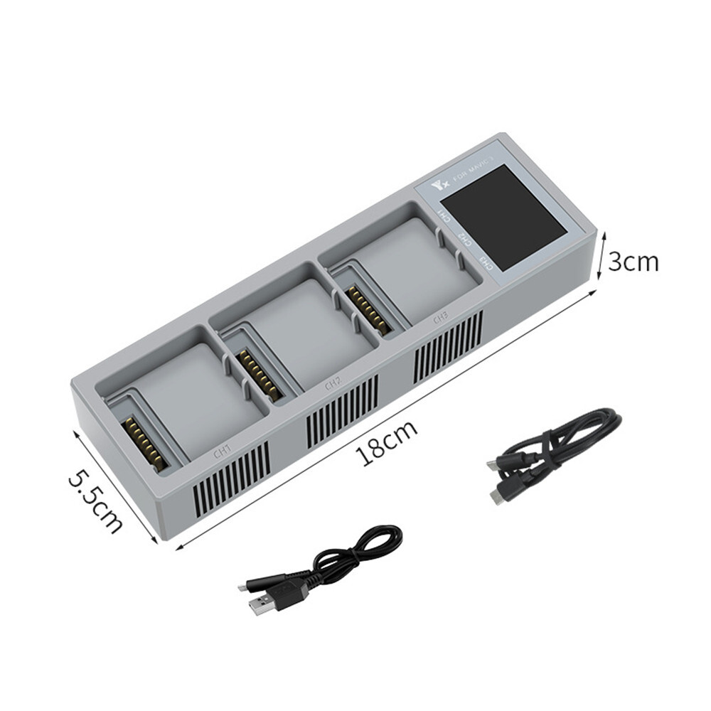 3-in-1 Fast Charger Dock for DJI Mavic 3 Drone Battery with USB and Type-C Ports