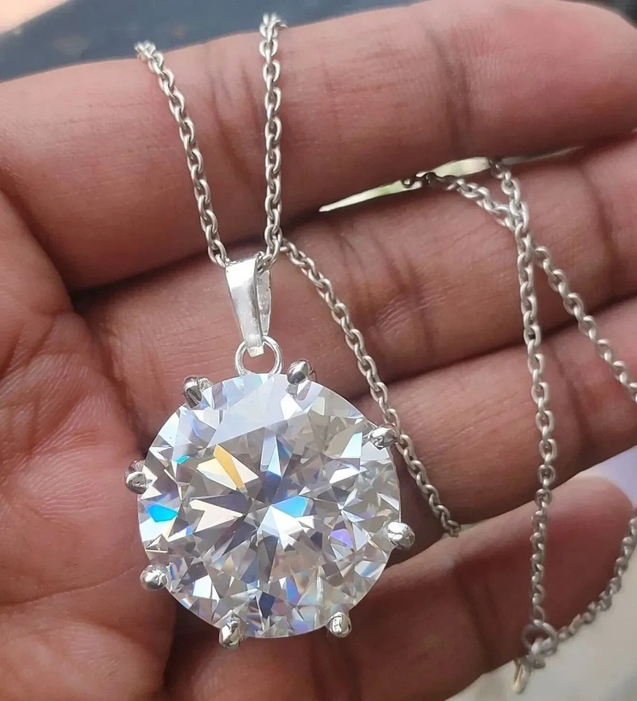 HUGE & RARE 56 Ct Certified Round White Diamond Solitaire Pendant 925 Silver