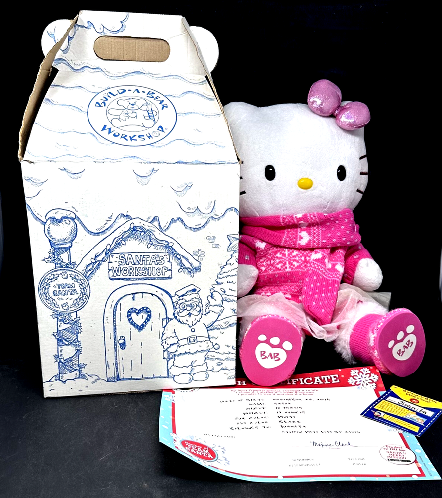Build A Bear Sanrio Hello Kitty Plush with Bow Outfit Birth Certificate 2014 Vintage