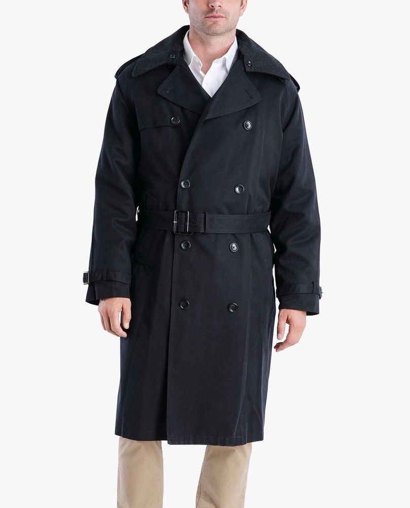 London Fog Black Trench Coat Size 38, Made in Canada, Removable Liner, Functional Pockets, Classic Style