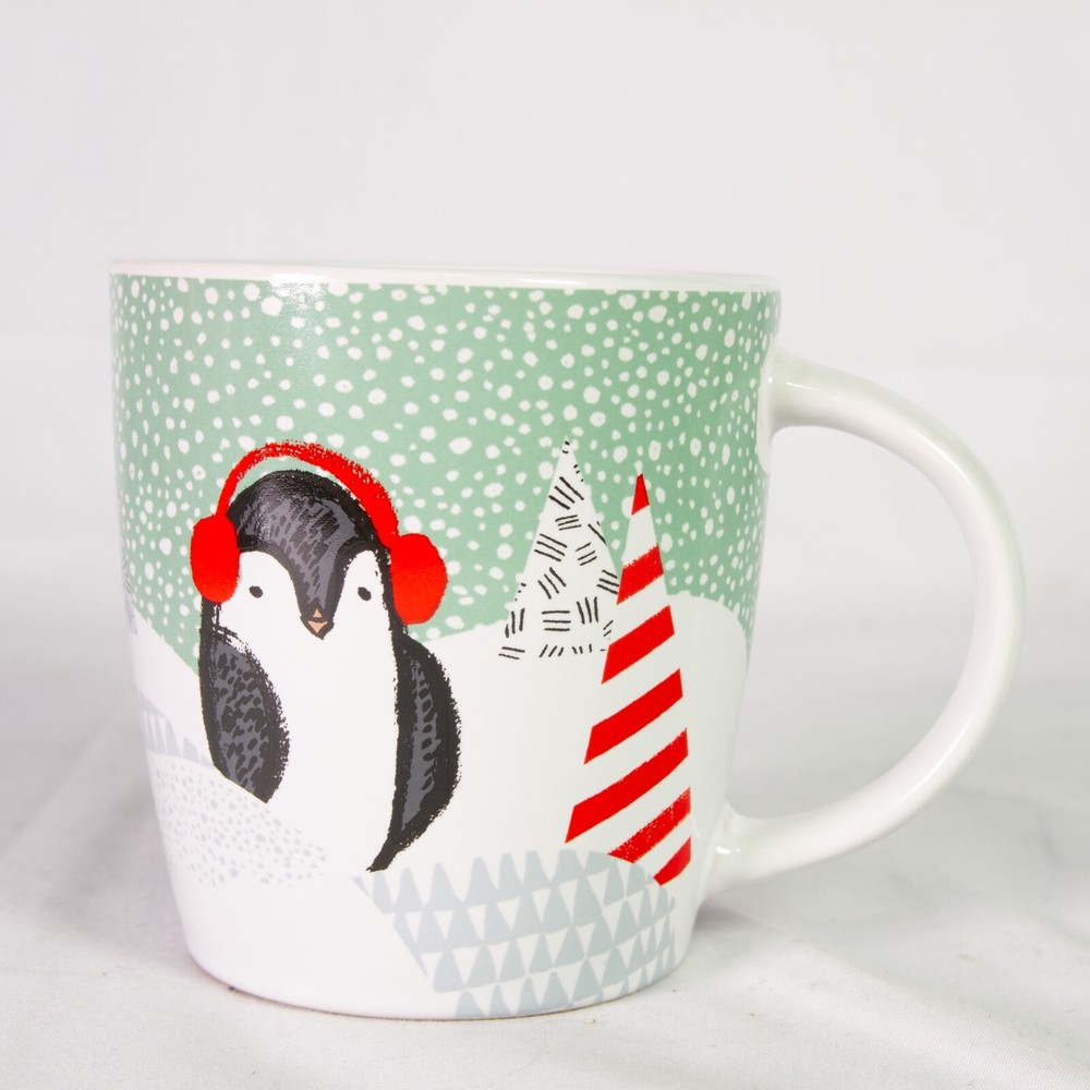 Starbucks 12oz Holiday Penguin Mug with Snow Tree Design