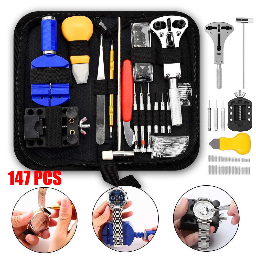 147 Pcs Watch Repair Tool Kit Link remover Spring Bar Case Opener Professional