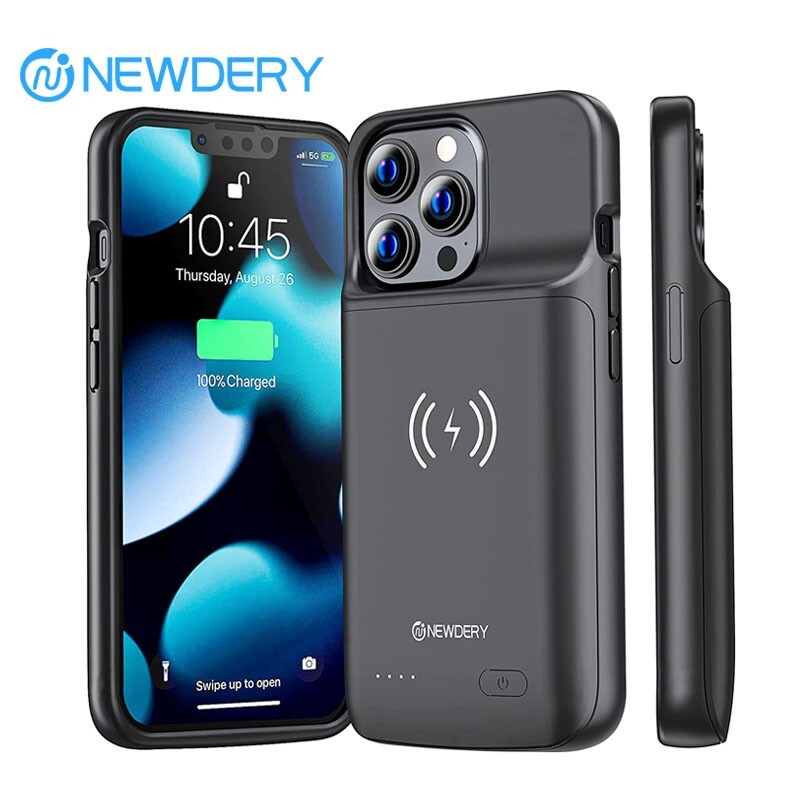 NEWDERY 4800mAh Wireless Charging Battery Case for iPhone 13 & 13 Pro - Extended Power Bank Cover