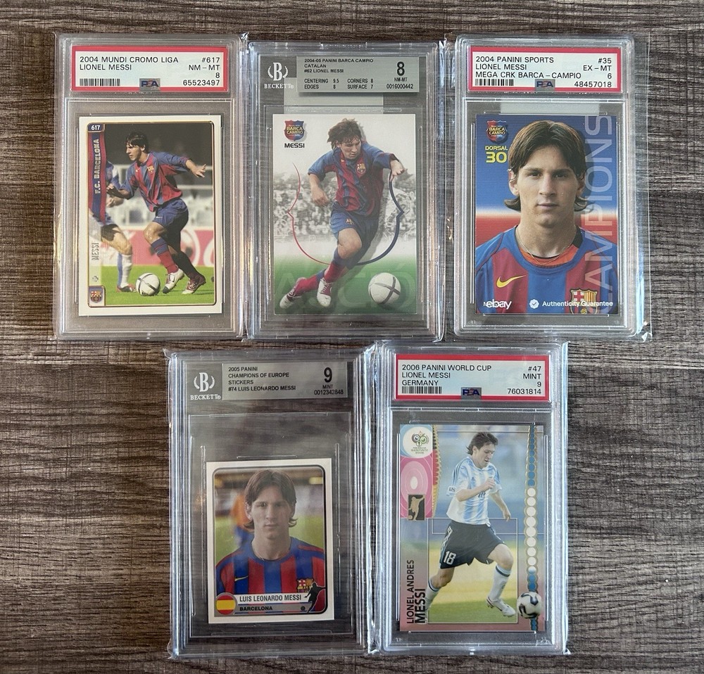 Messi Rookie Lot (5) 2004 Mundi Cromo, Mega Cracks, Barca Campio CATALAN & More