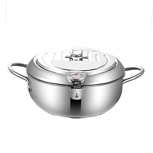 Deep Frying Pan,Japanese Style Deep Frying Pot Thermometer Tempura Fryer 24CM