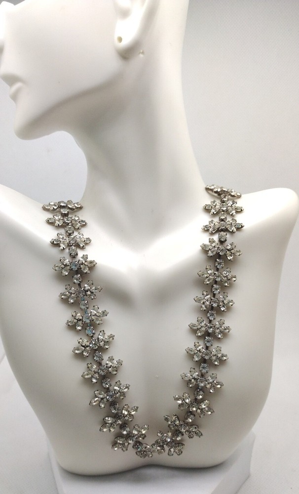 Elegant Evening Clear Rhinestones Leaves Bib Choker Necklace Jewelry Gift Bling