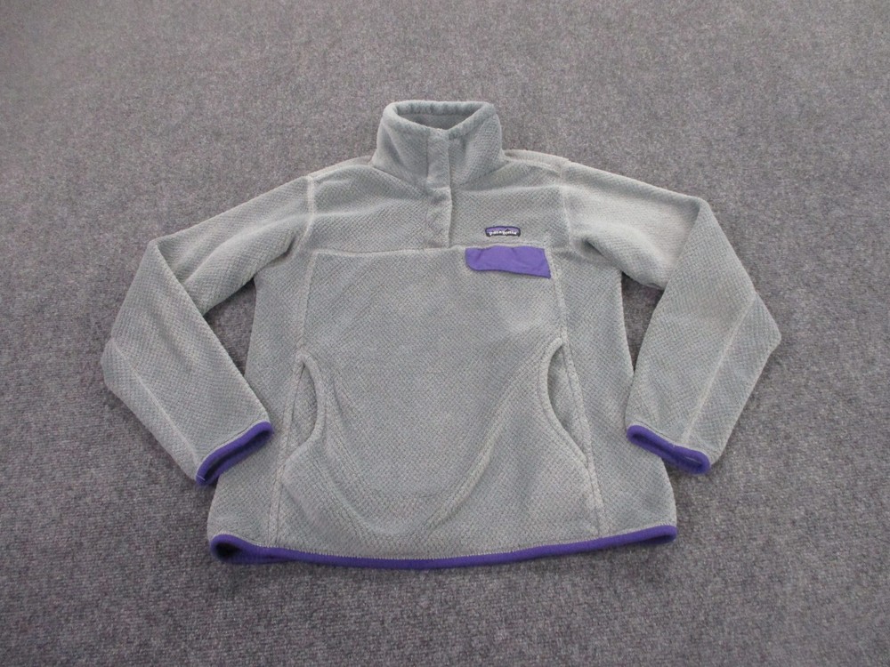 Patagonia Jacket Adult S Gray Snap T Fleece Fuzzy Sweater Outdoors Logo Womens