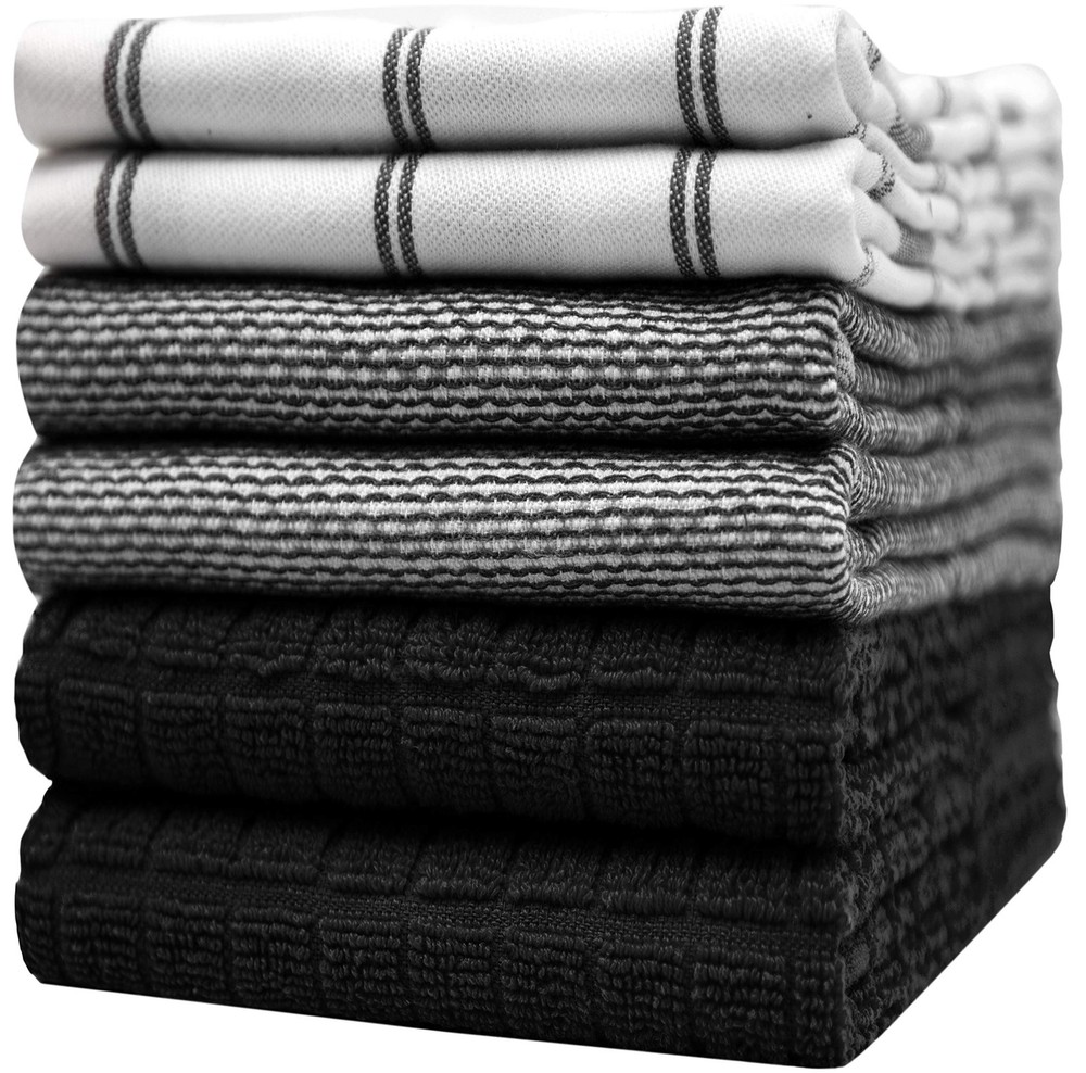 Premium 6-Pack Cotton Kitchen Towels 20x28 Inches Large Absorbent Flat Weave