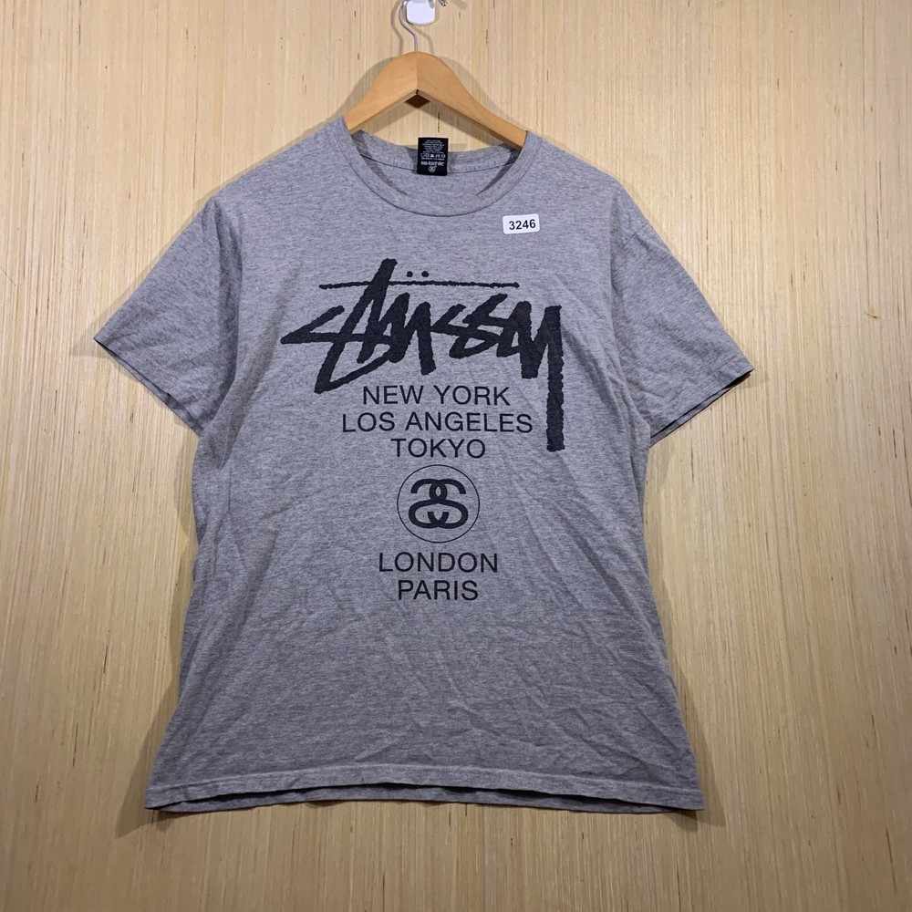 Stussy Shirt Adult Medium Grey Short Sleeve Men's Pullover Graphic Print Rare