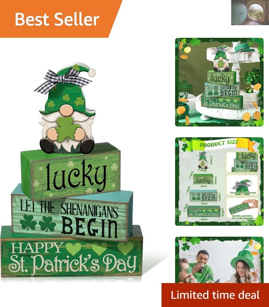 Charming St. Patrick's Day Wooden Block Tiered Tray Decor - Set of 4