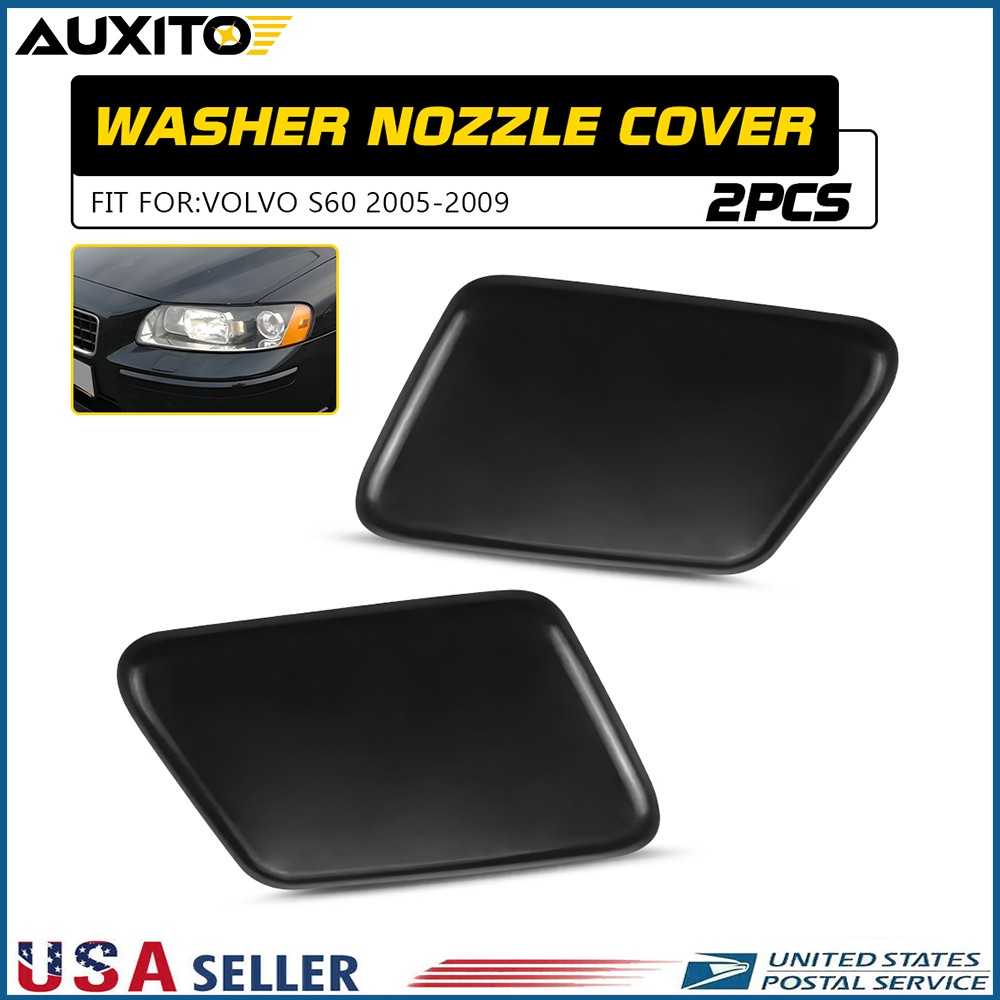 2Pcs Fit Volvo S60 2005-2009 Black Front Headlight Washer Jet Spray Cover LH&RH