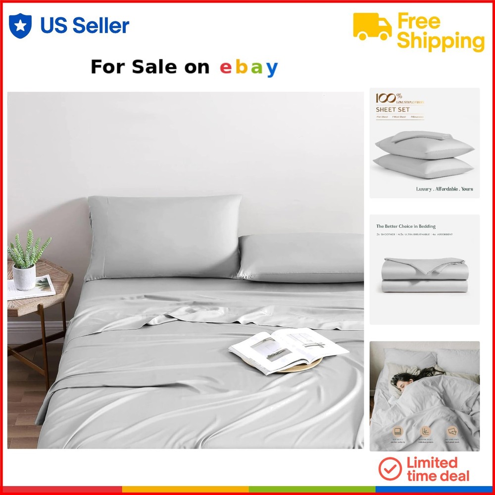 King Bamboo Sheets 4pc Set Silky Soft Cooling Deep Pocket Bedding