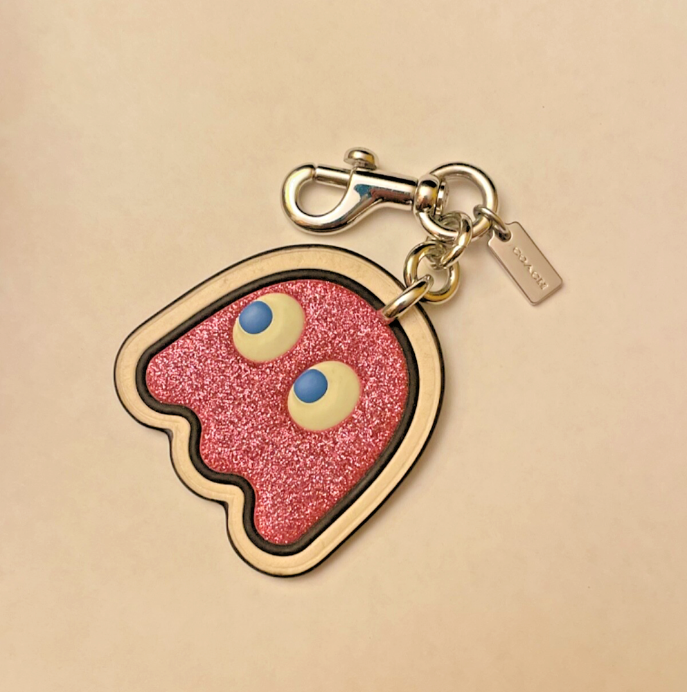 COACH Limited Edition Pink Ghost Leather Pac-Man Bag Charm Keychain Accessory  