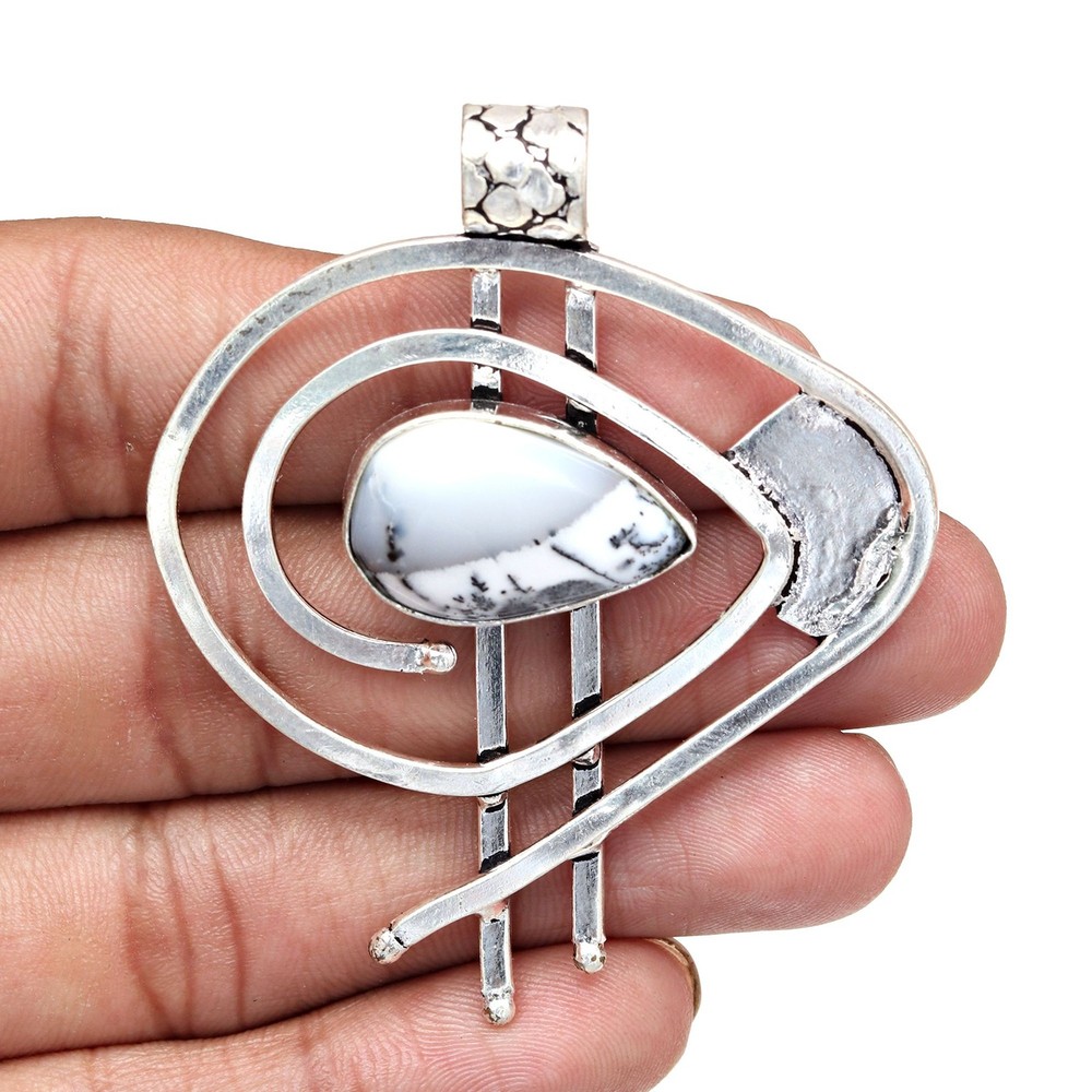 Handmade Silver Opal Dendritic Pendant Ethnic Jewelry 2.5 Inch