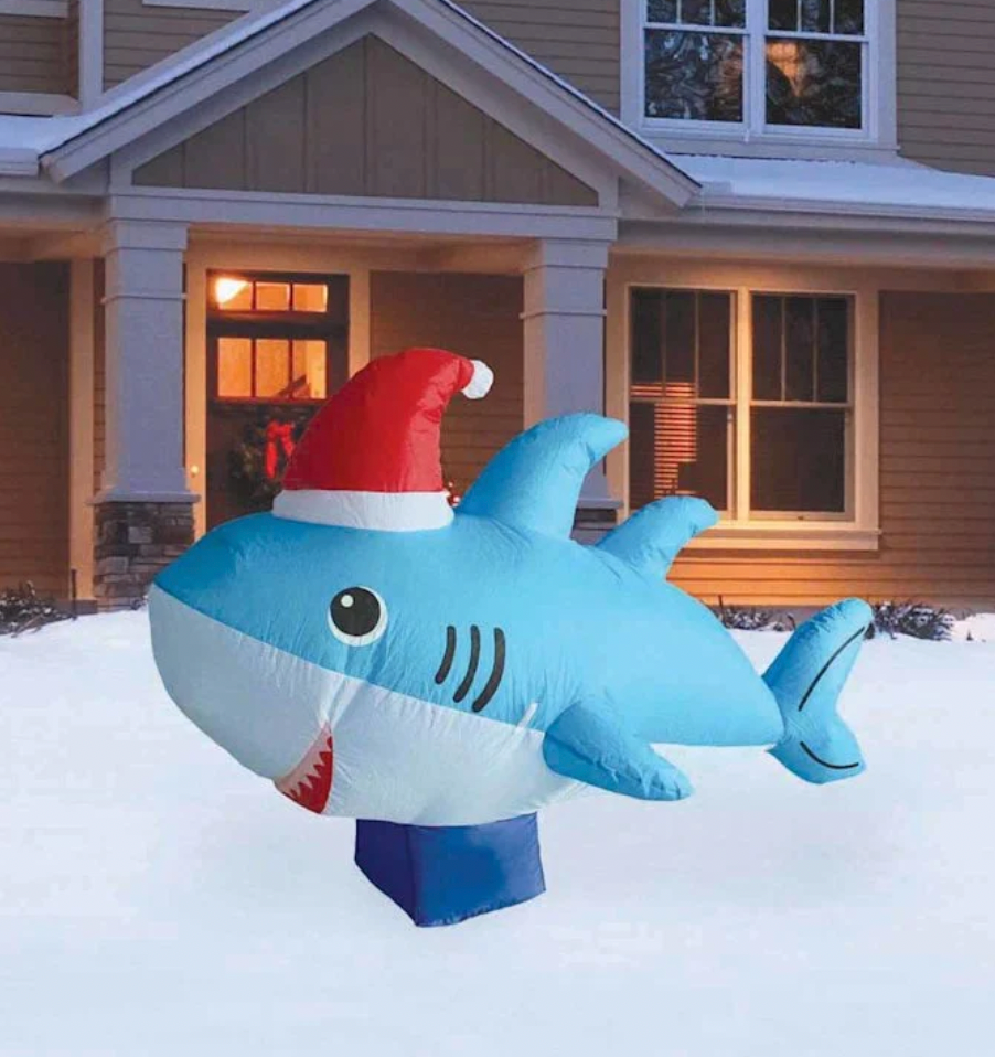 4FT Tropical Christmas Inflatable Shark Outdoor Holiday Party Yard Decoration
