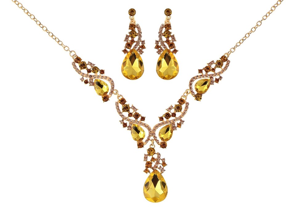 Alilang Elegant Crystal Bridal Necklace Earrings Set – Rhinestone Wedding