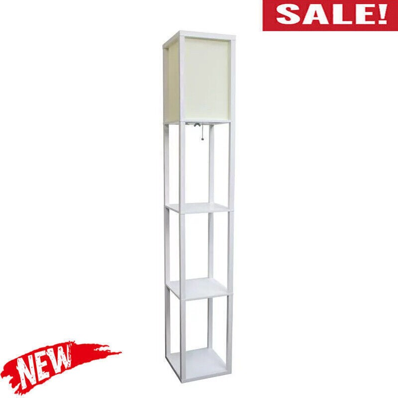 Modern Floor Lamp with Linen Shade & Built-In Storage Shelf for Home Decor