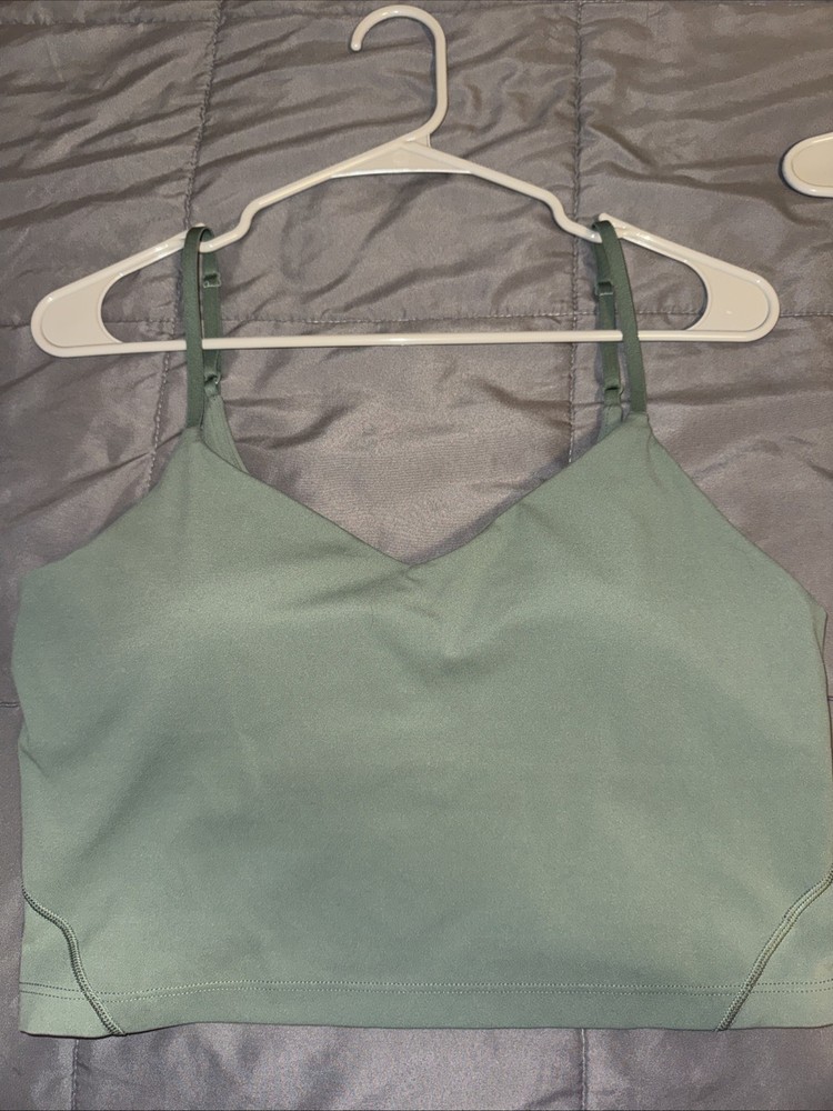 Lululemon Cropped Olive Green Tank Top Size 10 Built In Bra Gym Yoga