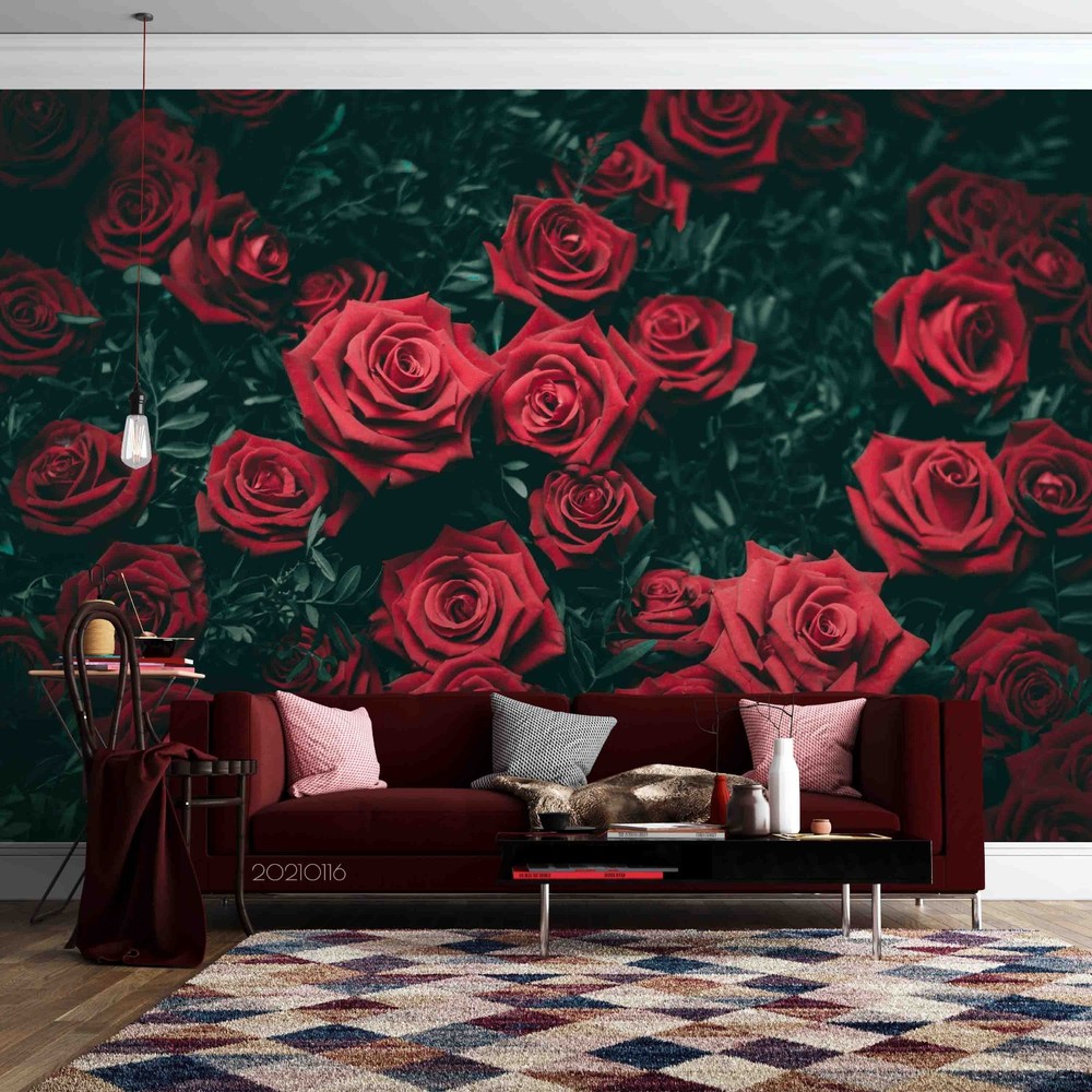 3D Red Rose Plant Close-up Wall Murals Wallpaper Murals Wall Sticker