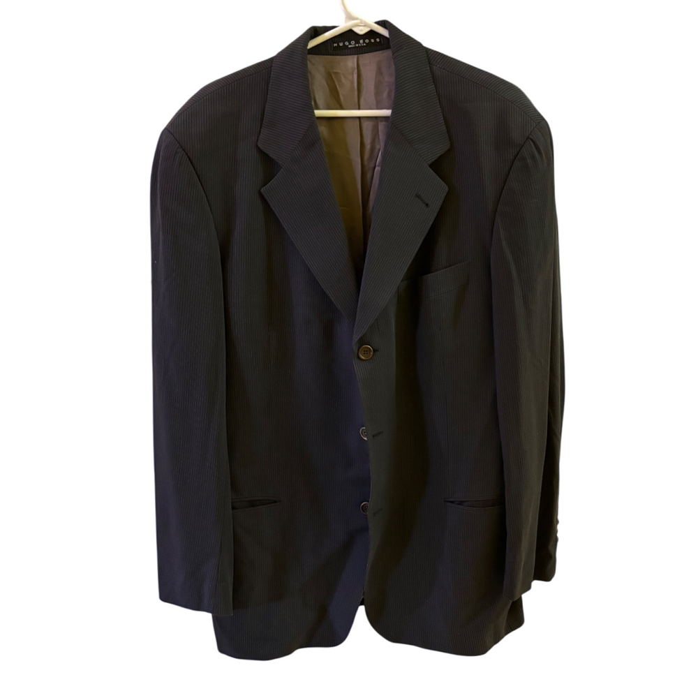 Hugo Boss Mens Wool Pinstripe Blazer Suit Jacket 42L Three Button
