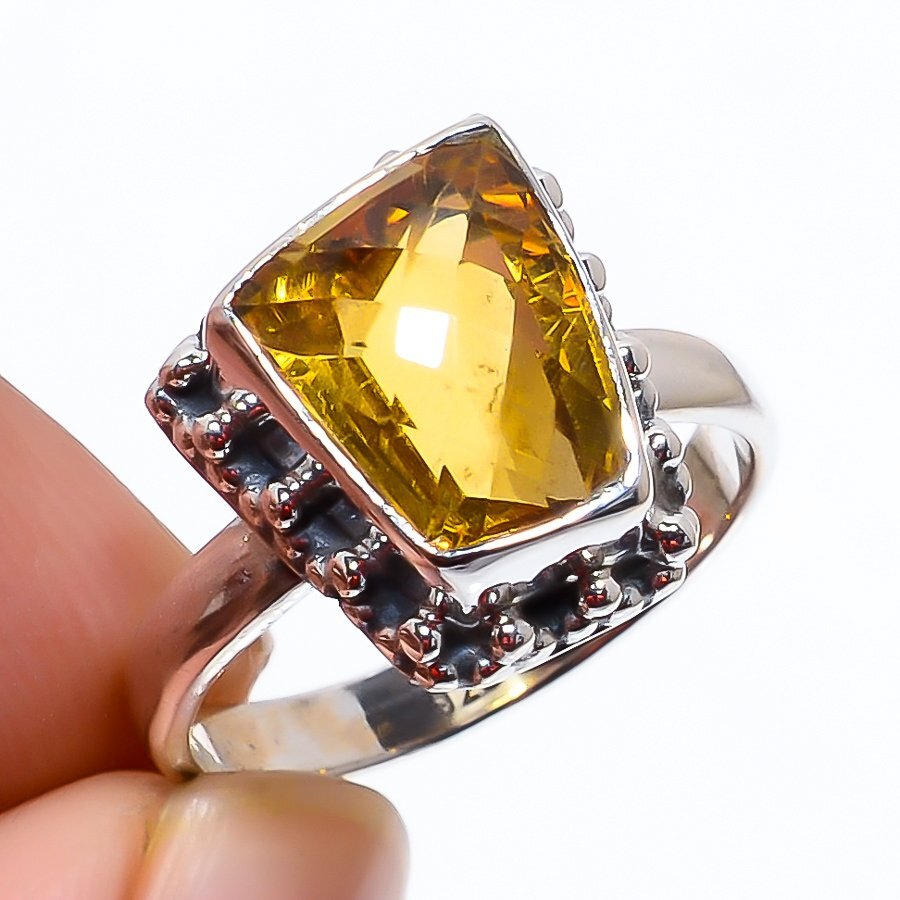 Natural Citrine Sterling Silver Ring Size 7 – Handmade Gift