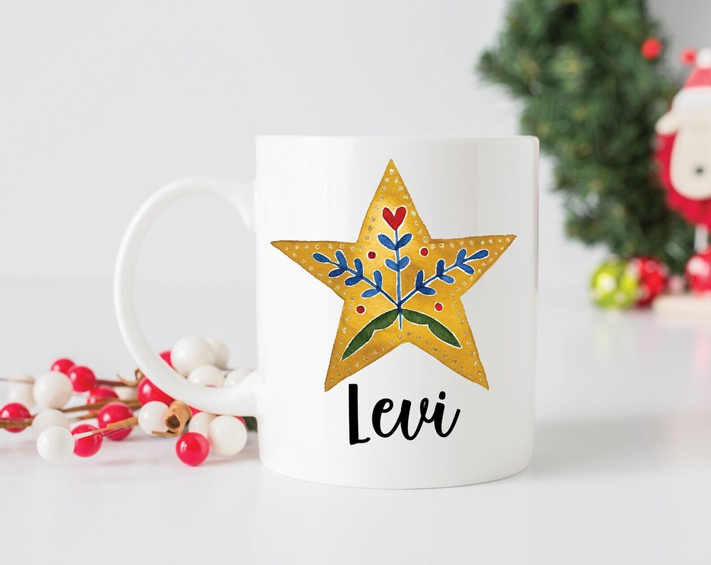 Personalised Folk Art Christmas Mug With Star Christmas Gift For Boy Christmas