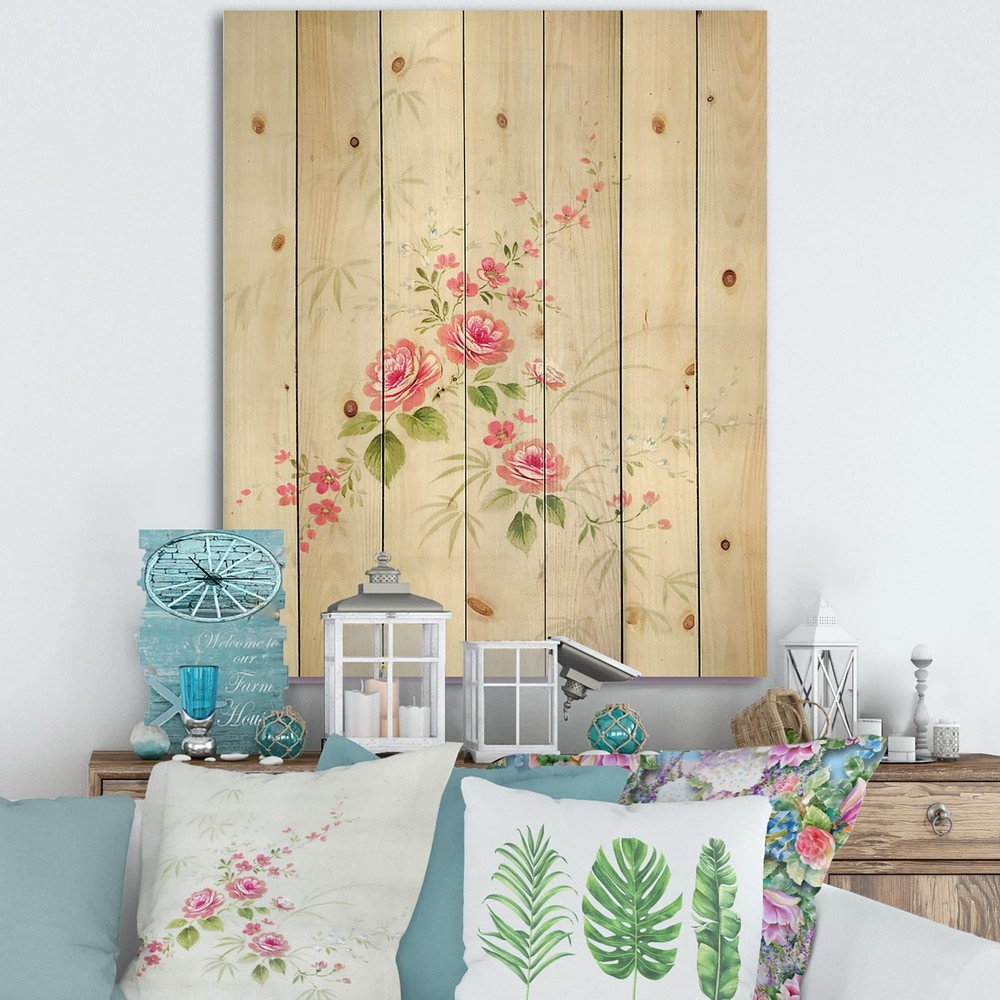 Designart 'Retro Drawing of Flowers II' Vintage Print on