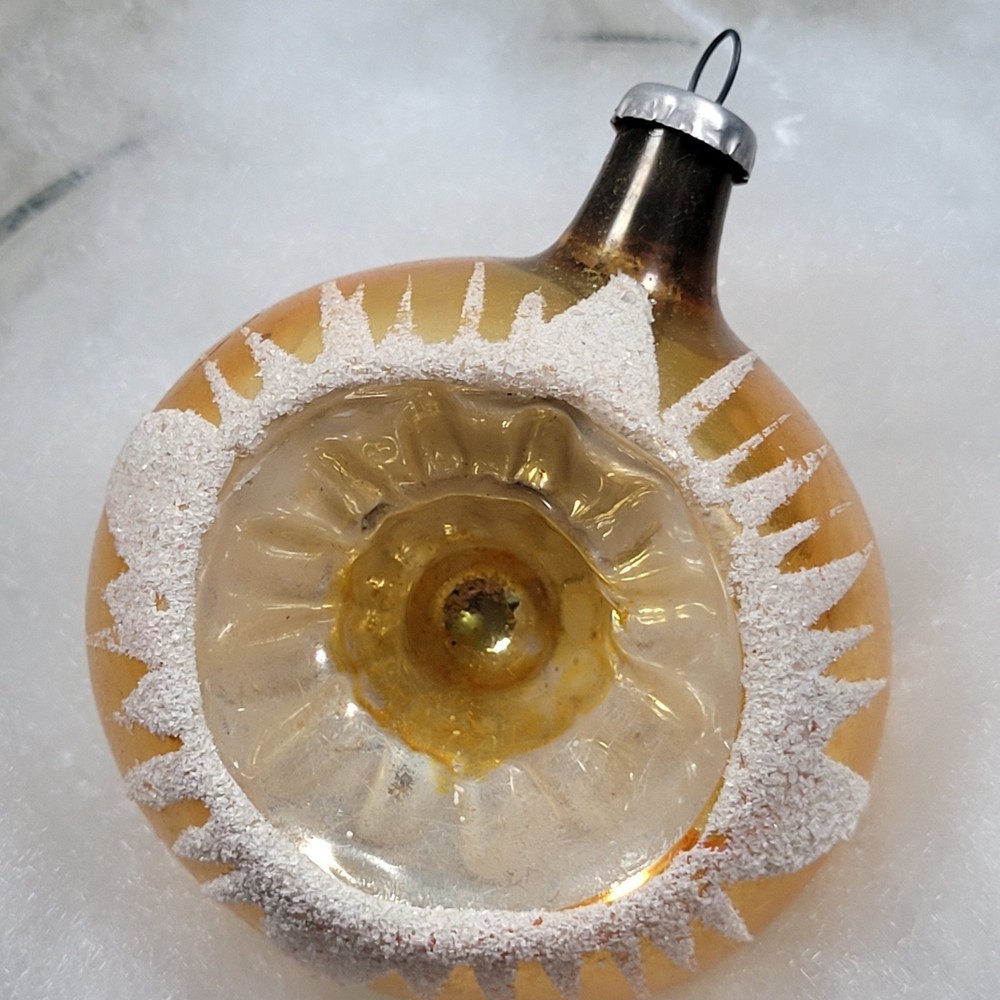Indent Gold Mercury Glass Christmas Tree Ornament Shiny Mica Glitter Retro CAL