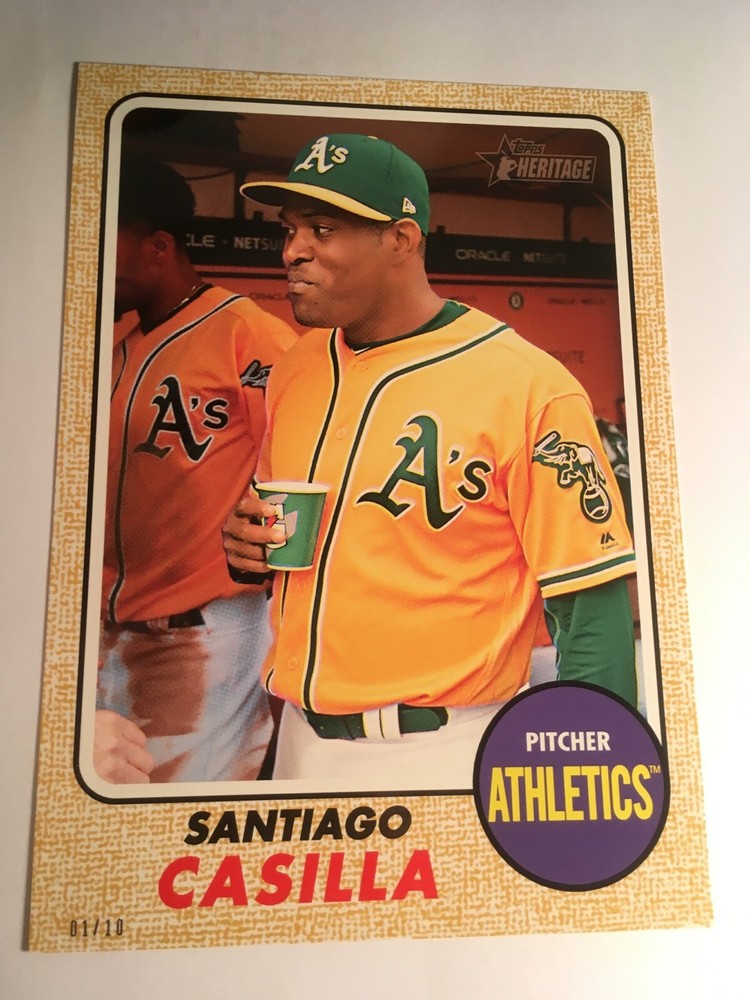 2017 Topps Heritage High Number 5x7 Santiago Casilla A's 684 #'d 01/10 Gold