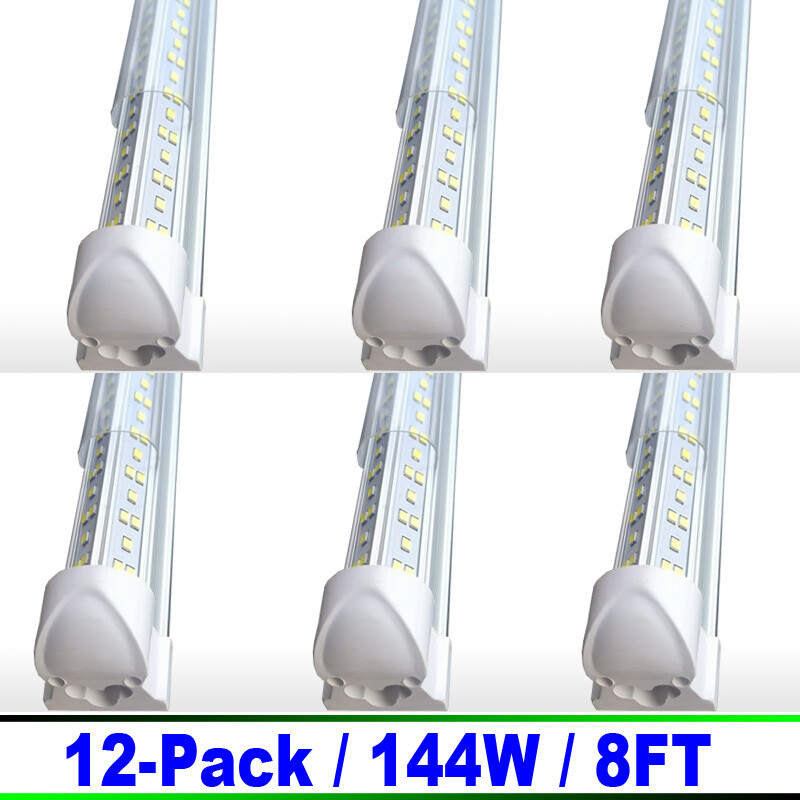 8Ft LED Shop Light Fixture -144W 18000LM, 6500K  Integrated Tube Light 12 Pack