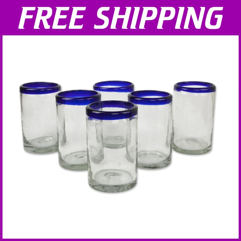 Set of 6 Hand-Blown Cobalt Blue Eco Tumblers – Artisanal Glassware