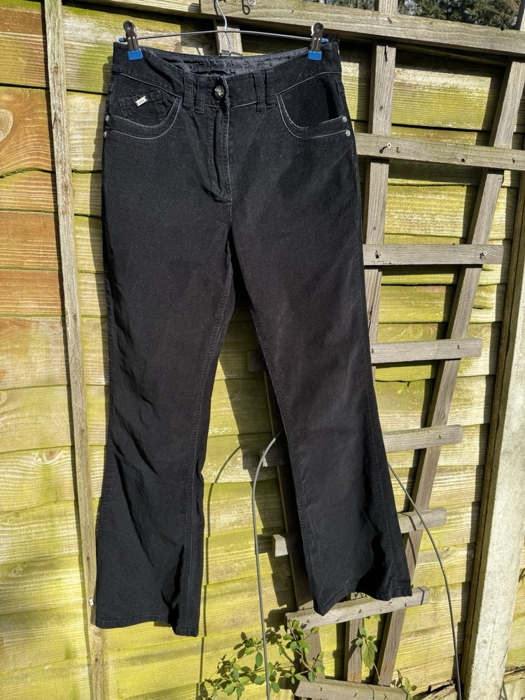 PER UNA UK 8 Black Corduroy Roma Fit Trousers Regular Natural Waist 28 Inseam 29  
