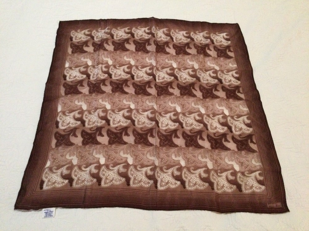 Desco Vintage Brown Paisley Square silk blend Scarf 23.5