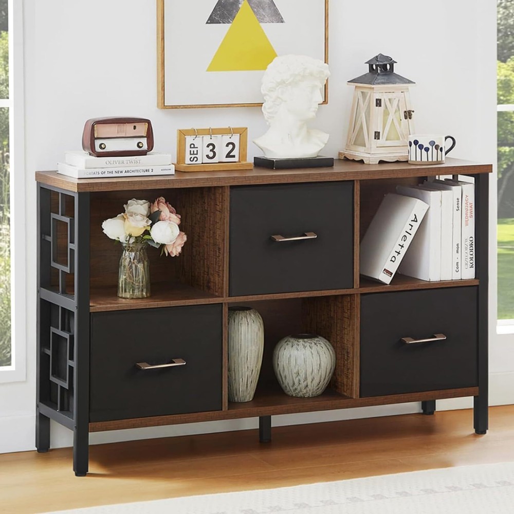 HOMISSUE 6 Cube Storage Organizer Shelf, Rustic Short Bookshelf with 3 Cube S...