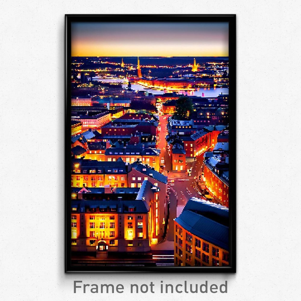 8 Bit Glossy Swedish City Pixel Art Poster - Psychedelic Video Game Print