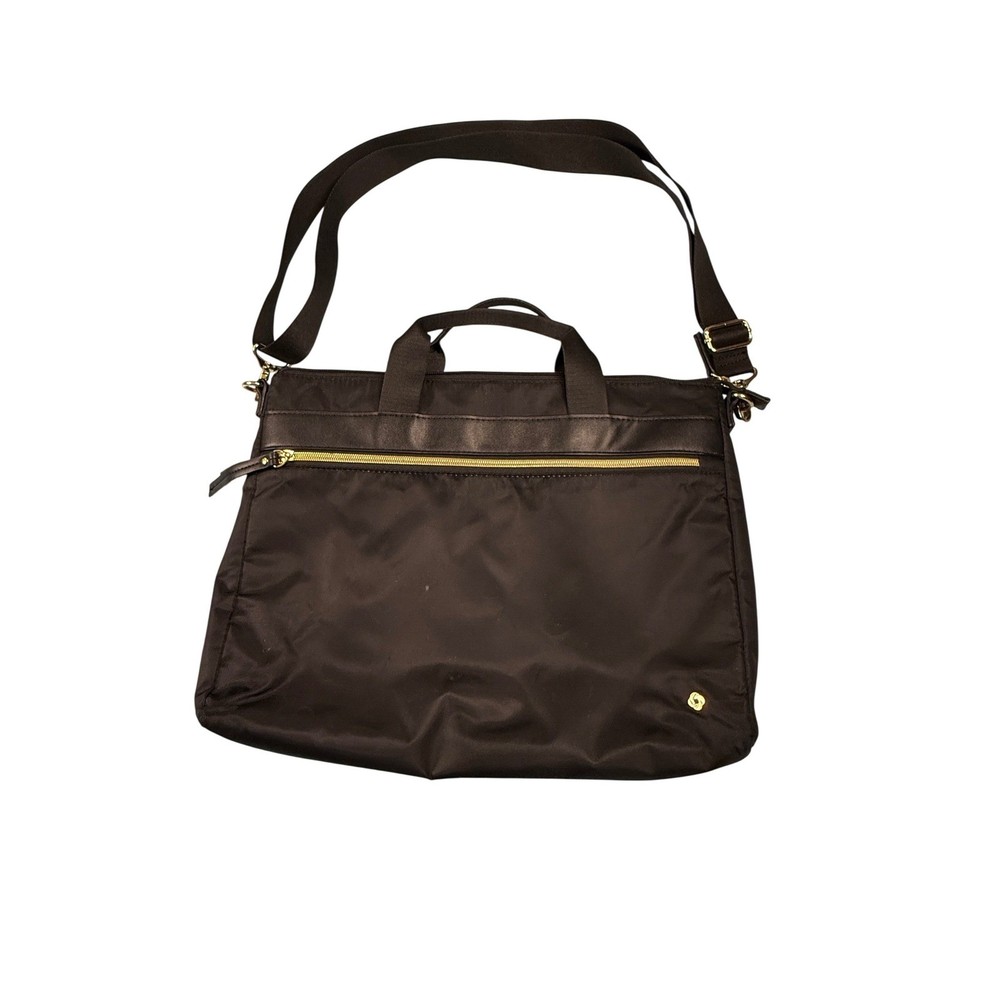 Samsonite Brown Nylon Laptop Bag Briefcase Gold Hardware Crossbody 15 Inch A645