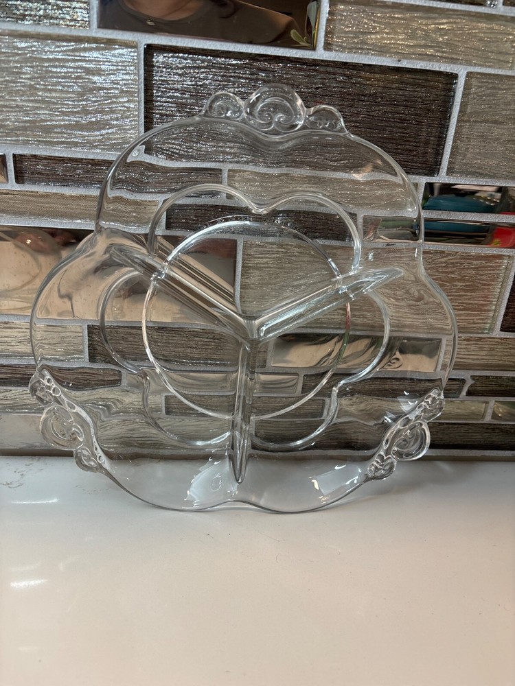 Duncan Miller Clear Glass Divided Relish Condiment Dish Art Deco Style 1643B