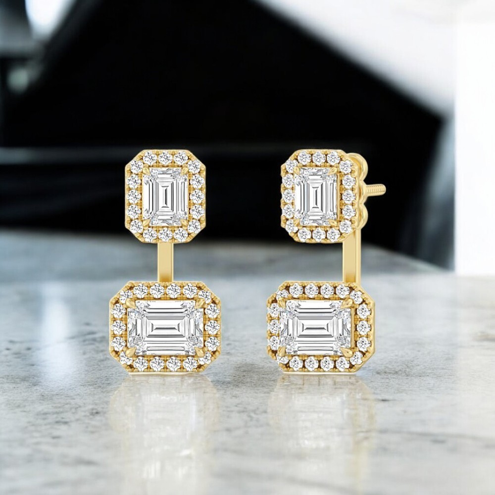 18K Yellow Gold TOI ET MOI Stud Earrings Lab Created Emerald Cut 3.20 Ct Diamond