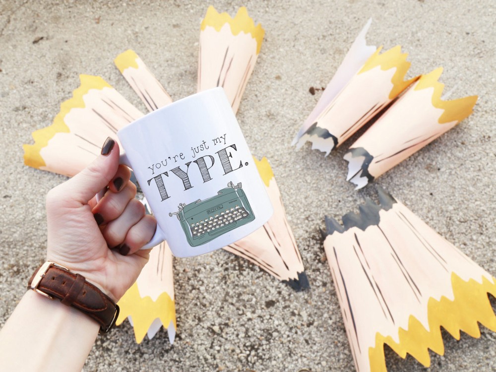 You're Just My Type Typewriter Writer Illustrated Ceramic Plastic Travel Coffee
