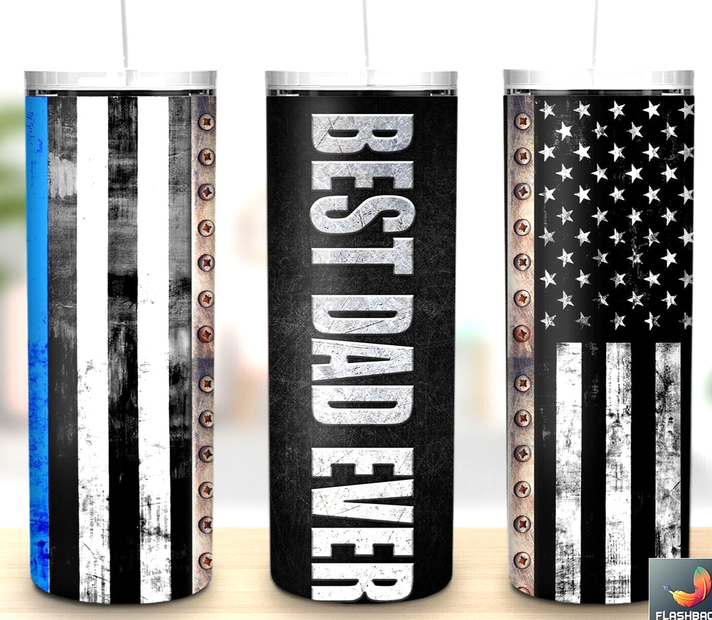 Fathers Day Police Best Dad Multicolor 20oz Insulated Tumbler Lid Straw New-image