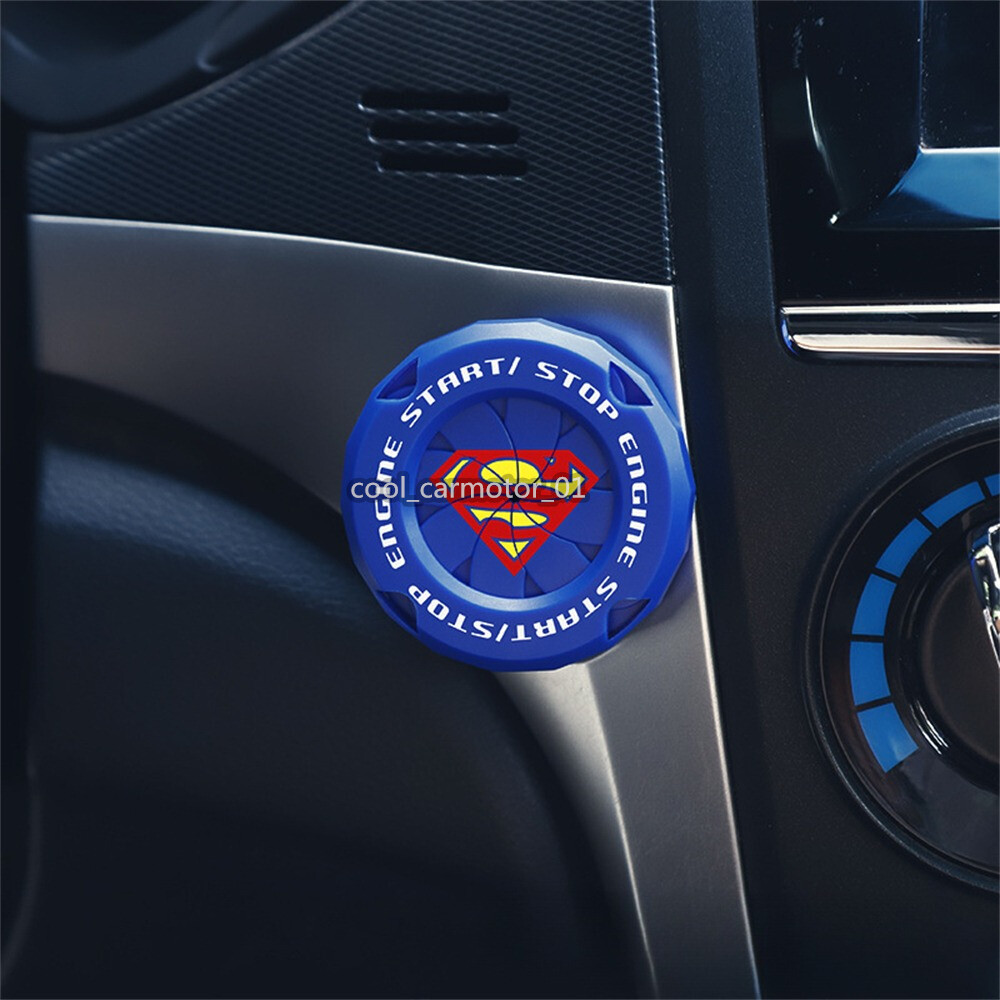 ABS Blue Superman Car Engine Ignition Start Stop Push Button Cap Switch Cover