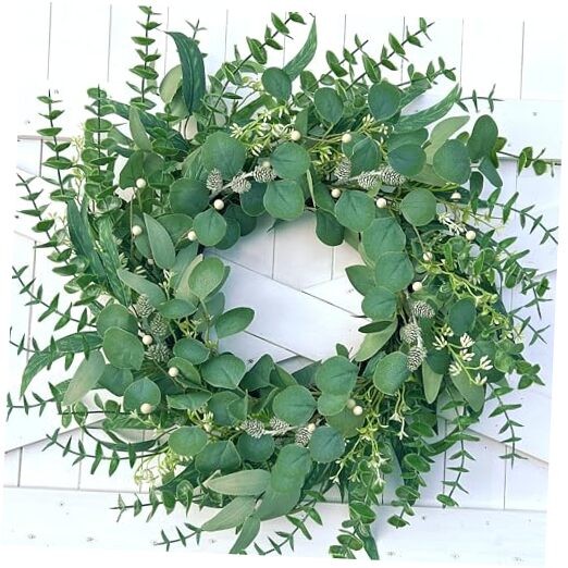 22-Inch Spring Summer Wreath with Eucalyptus Leaves & Berries