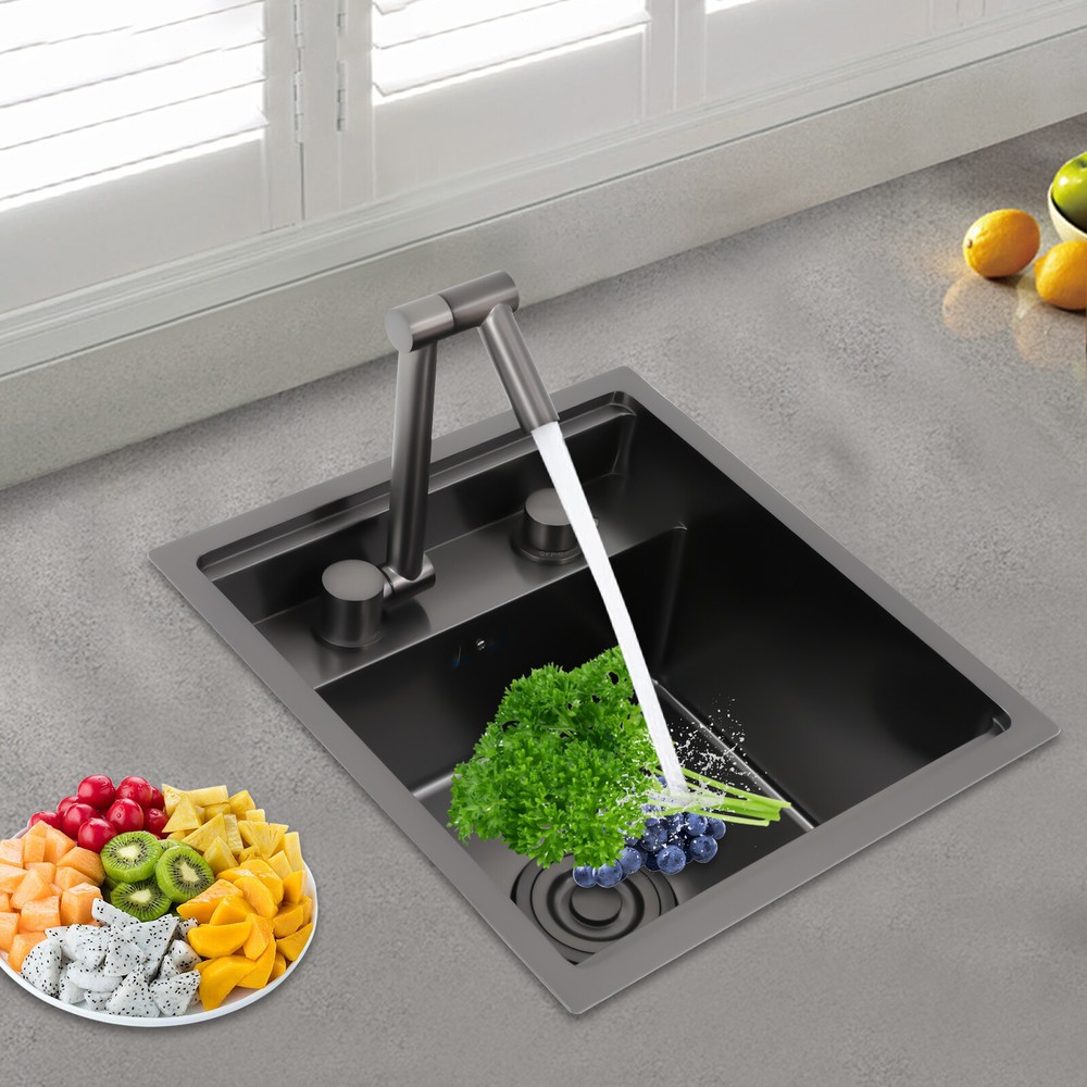 Kitchen Sink Single Bowl Combo Home Kitchen Square Sink W/ Faucet+Drain Pipe+Lid