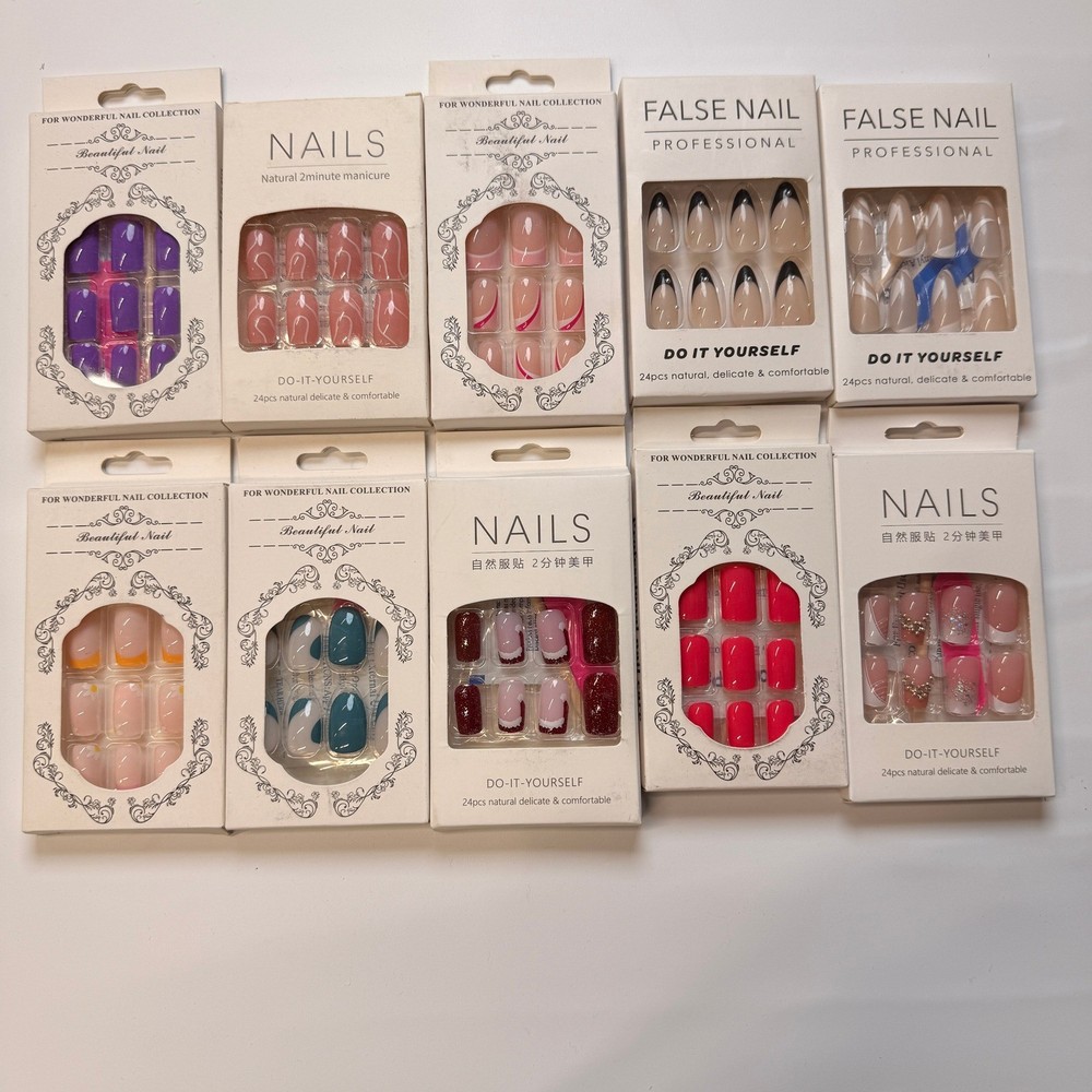 Lot of 10 Pack of 24 New False Press On Nails Assorted Designs and Colors №N3