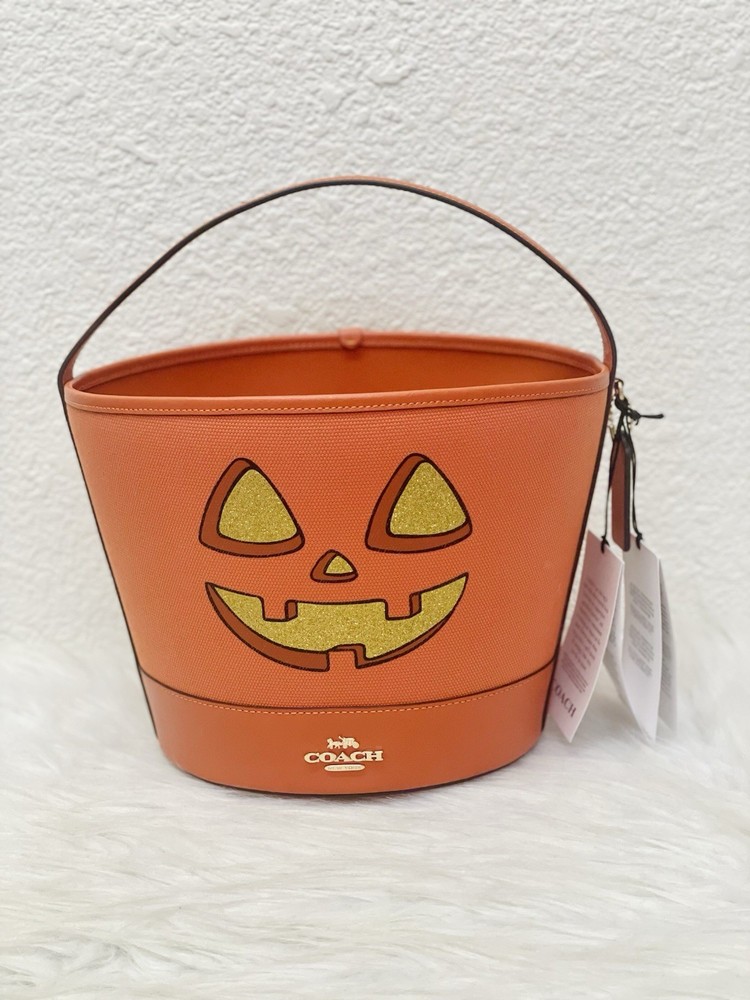 Coach Trick Or Treat Bucket With Halloween Pumpkin NWT CW533 Dark Orange
