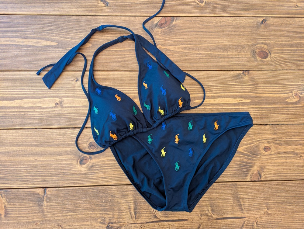 Ralph Lauren 2 piece Bikini Navy Blue with Logo Triangle Top Women's Medium