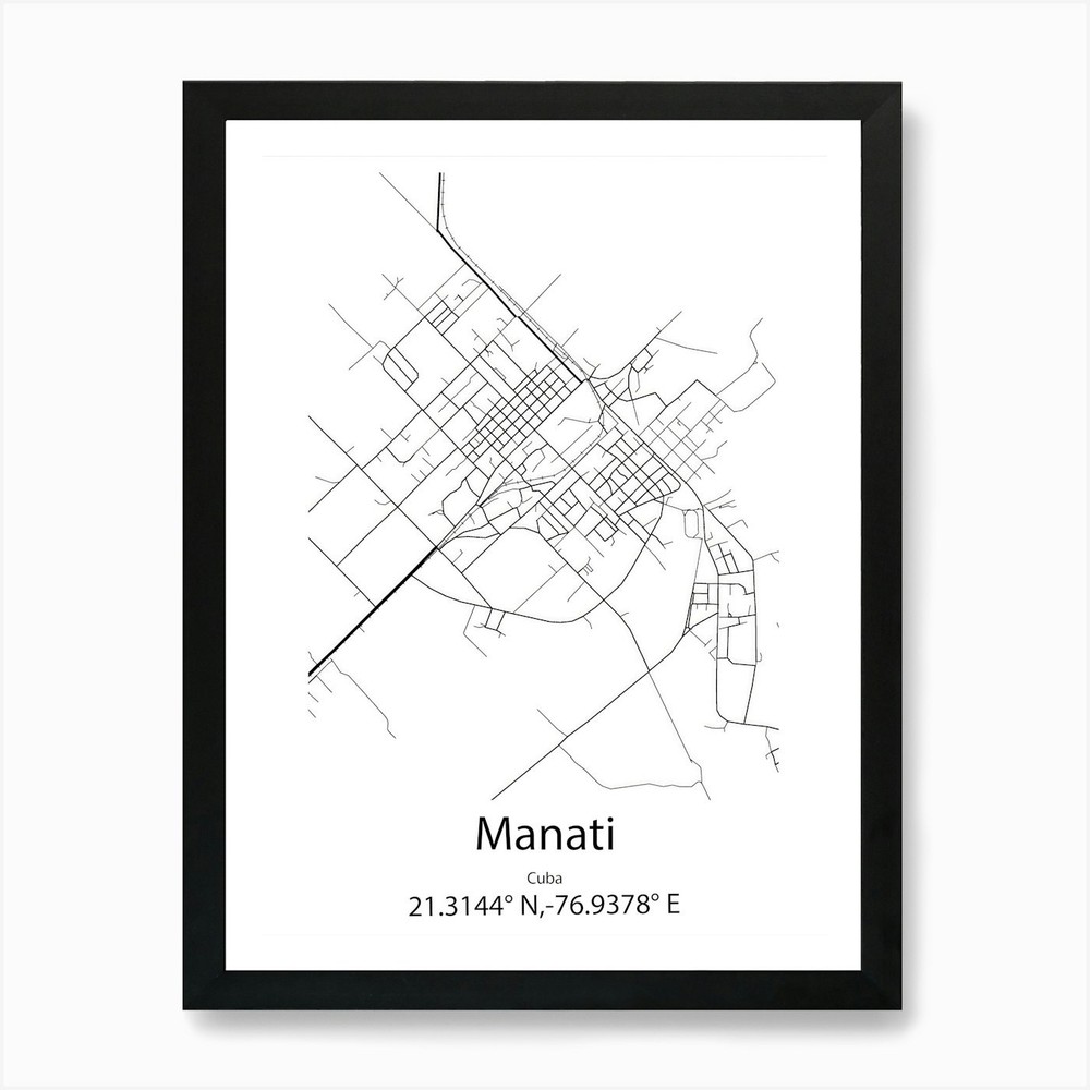 Manati,Cuba Minimalist Map Art Prin Framed Wall Art Poster Canvas Print Picture