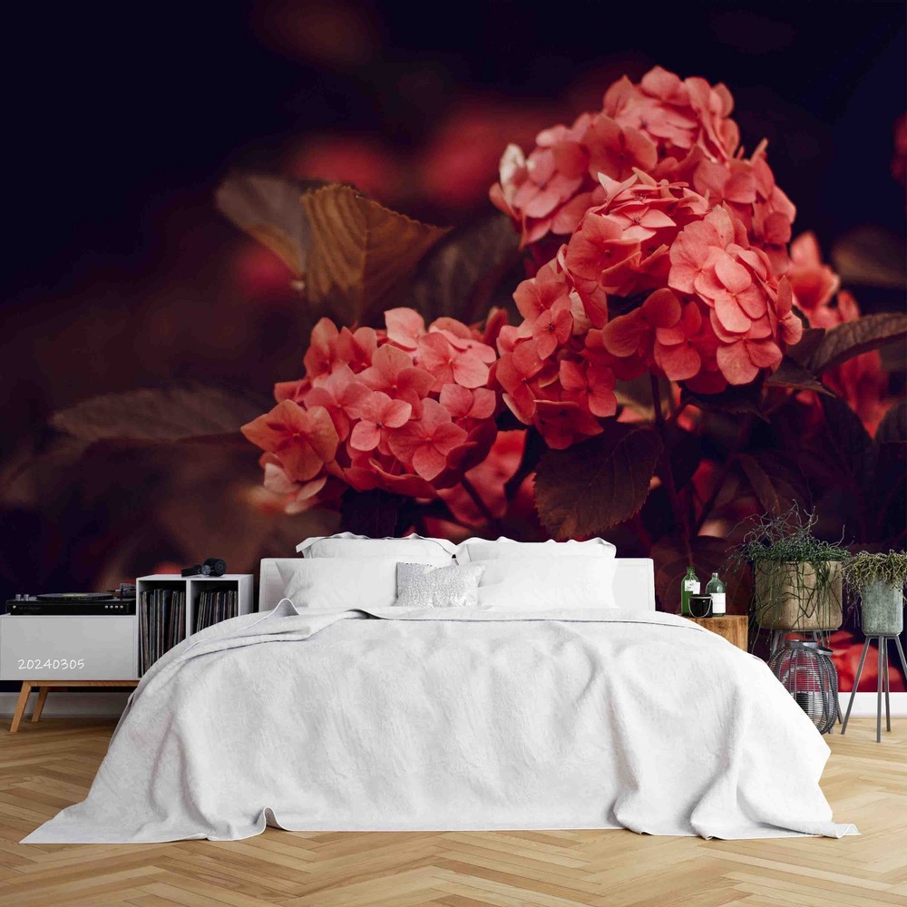 3D Pink Hydrangea Plant Closeup Wall Murals Wallpaper Murals Wall Sticker