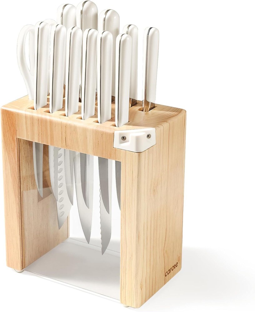 CAROTE 14-Piece Knife Set with Acrylic Block and Built-In Sharpener for Precision Kitchen Cutting